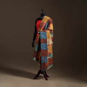 Multicolor - Bengal Hand Embroidery Patchwork Reversible Silk Kantha Dupatta 60