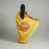 Yellow - Handcrafted Bengal Nakshi Kantha Work Silk Saree 38