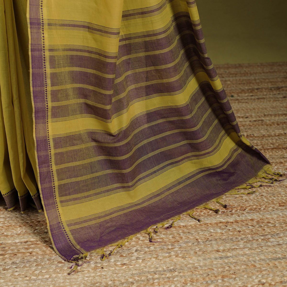 Yellow - Handloom Cotton Thread Border Mangalagiri Saree 18