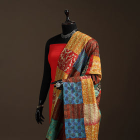 Multicolor - Bengal Hand Embroidery Patchwork Reversible Silk Kantha Dupatta 60