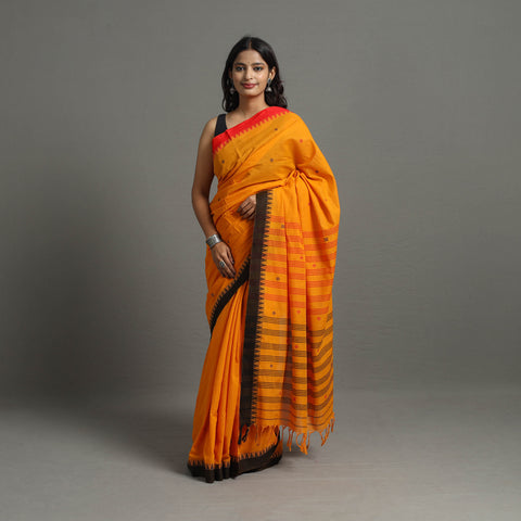 Orange - Bengal Handwoven Cotton Buti Begampuri Saree 13