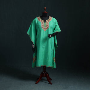 Green - Kashmiri Sozni Hand Embroidered Cotton Kaftan (Medium) 12