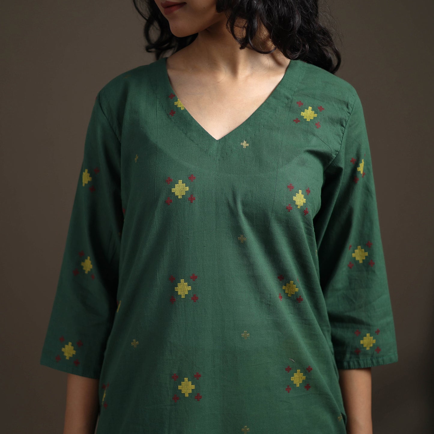 Jacquard Cotton Straight Long Kurta for Women 07