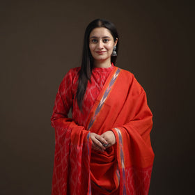 Pochampally Ikat Cotton Long Kurta with Palazzo & Dupatta Suit Set for Women 19