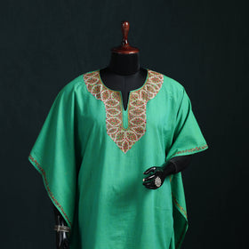 Green - Kashmiri Sozni Hand Embroidered Cotton Kaftan (Medium) 12