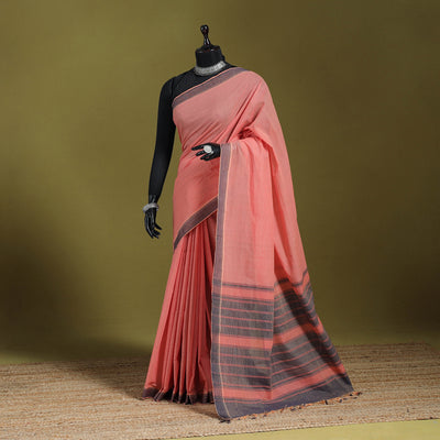 Peach - Handloom Cotton Thread Border Mangalagiri Saree 19