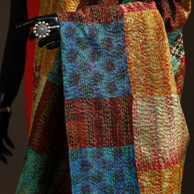 Multicolor - Bengal Hand Embroidery Patchwork Reversible Silk Kantha Dupatta 60