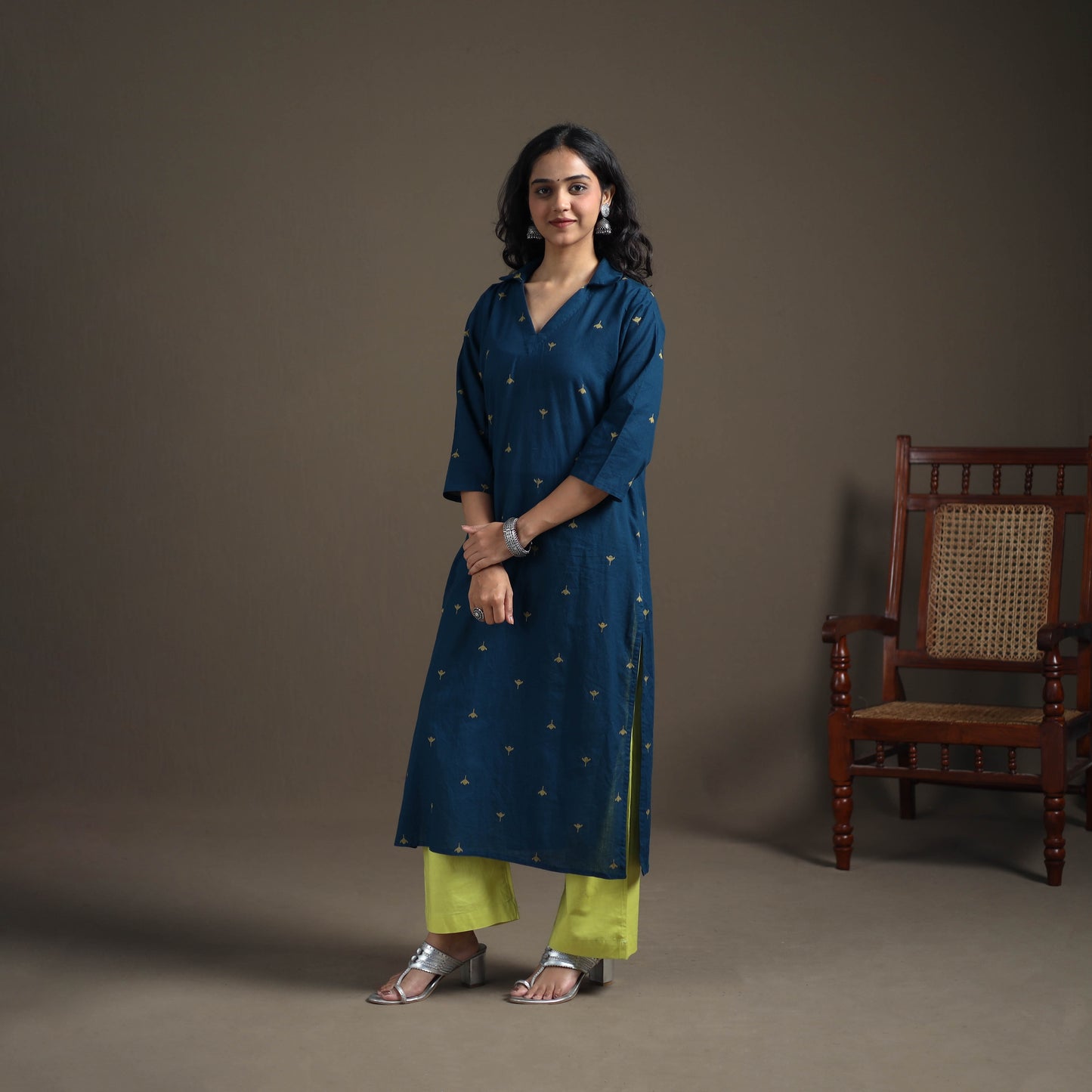 Jacquard Cotton Straight Long Kurta for Women 21