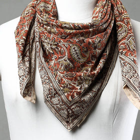 Orange Pedana Kalamkari Block Printed Natural Dyed Cotton Scarf