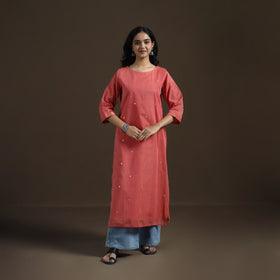 Mangalagiri Pure Handwoven Cotton Mirror Work Straight Kurta for women 17