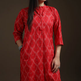 Pochampally Ikat Cotton Long Kurta with Palazzo & Dupatta Suit Set for Women 19