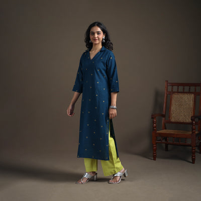 Jacquard Cotton Straight Long Kurta for Women 21