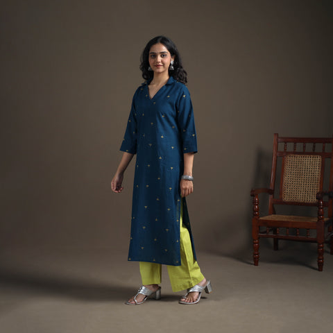 Jacquard Cotton Straight Long Kurta for Women 21