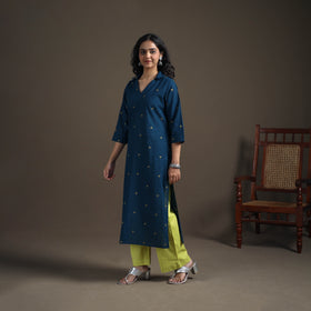 Jacquard Cotton Straight Long Kurta for Women 21