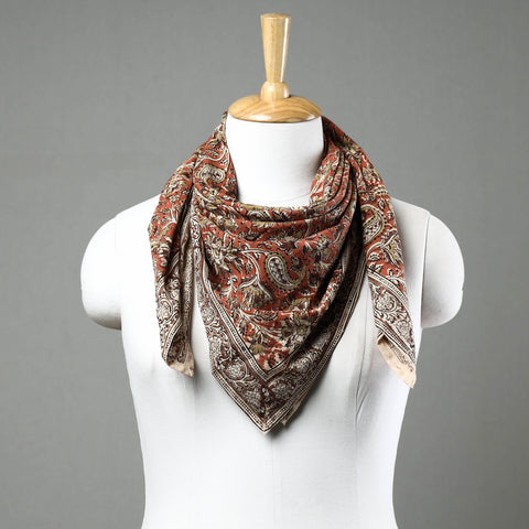 Orange Pedana Kalamkari Block Printed Natural Dyed Cotton Scarf