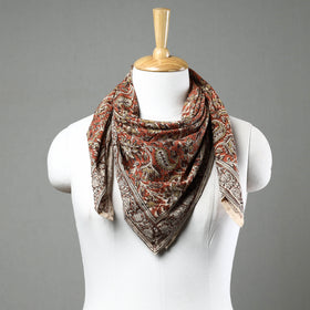 Orange Pedana Kalamkari Block Printed Natural Dyed Cotton Scarf