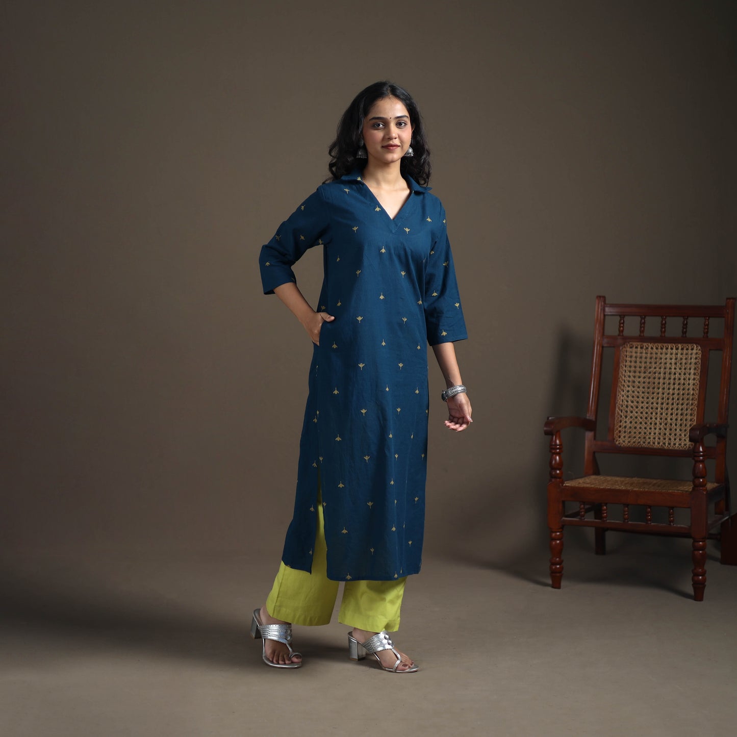 Jacquard Cotton Straight Long Kurta for Women 21