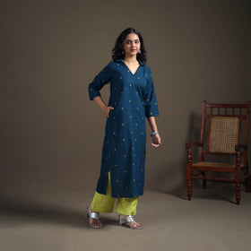 Jacquard Cotton Straight Long Kurta for Women 21