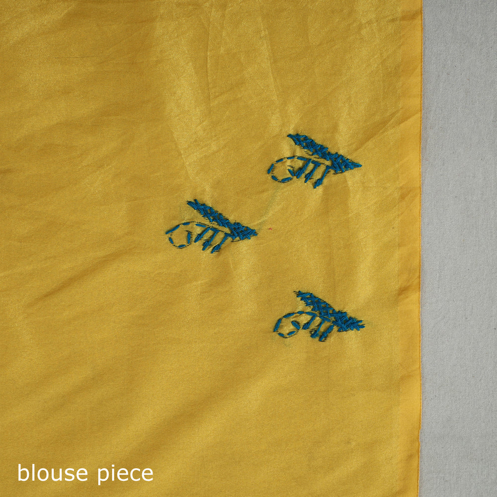 Yellow - Handcrafted Bengal Nakshi Kantha Work Silk Saree 38