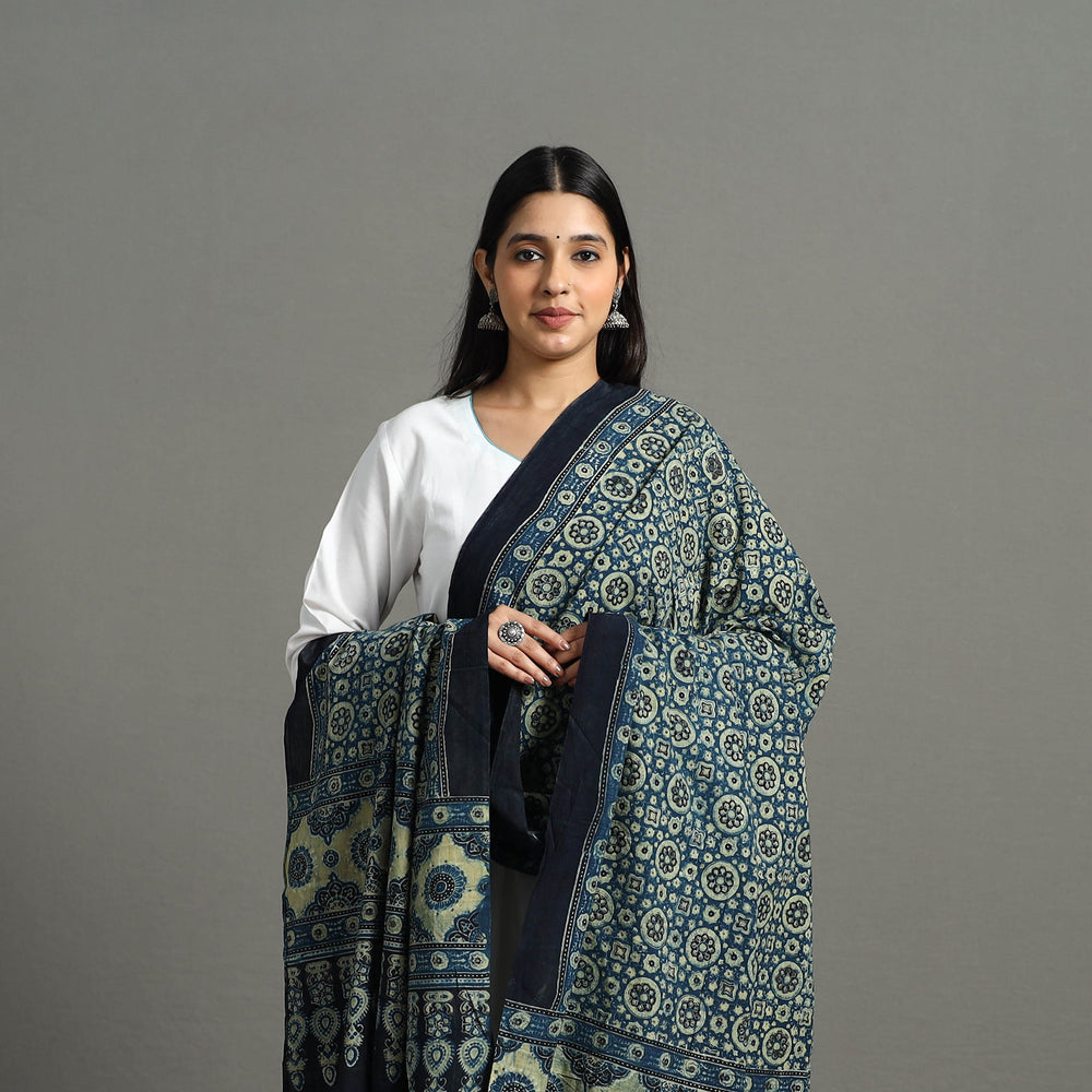 Natural Dyed Hand Block Print Cotton Ajrakh Dupatta 40