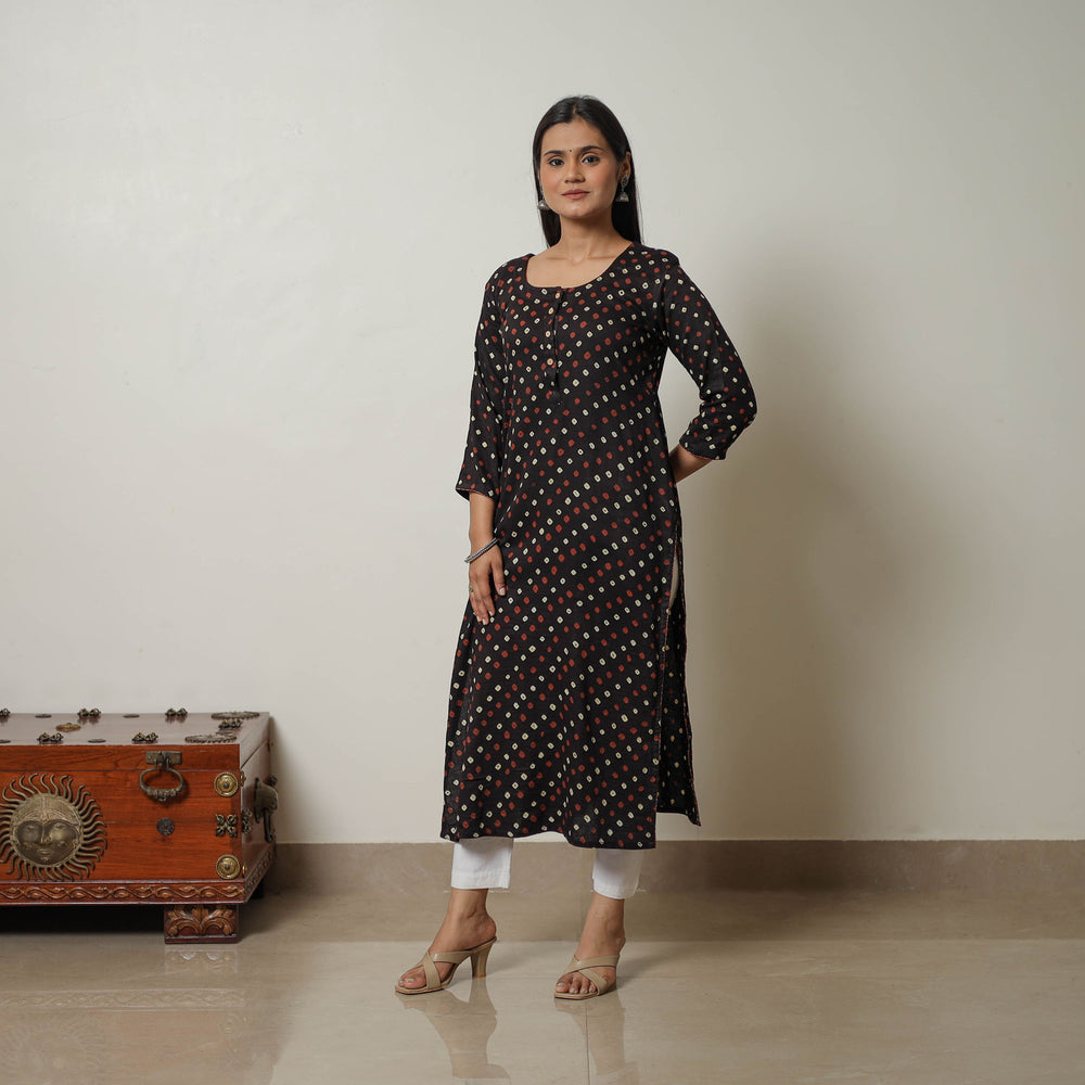 Black - Tie & dye Cotton Straight Bandhani Kurta 02