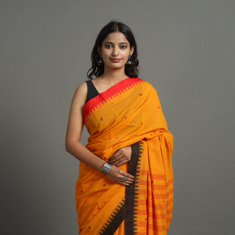 Orange - Bengal Handwoven Cotton Buti Begampuri Saree 13