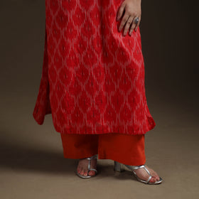 Pochampally Ikat Cotton Long Kurta with Palazzo & Dupatta Suit Set for Women 19
