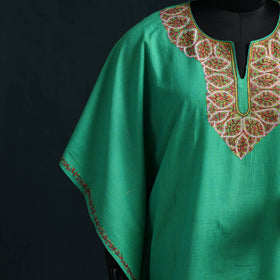 Green - Kashmiri Sozni Hand Embroidered Cotton Kaftan (Medium) 12