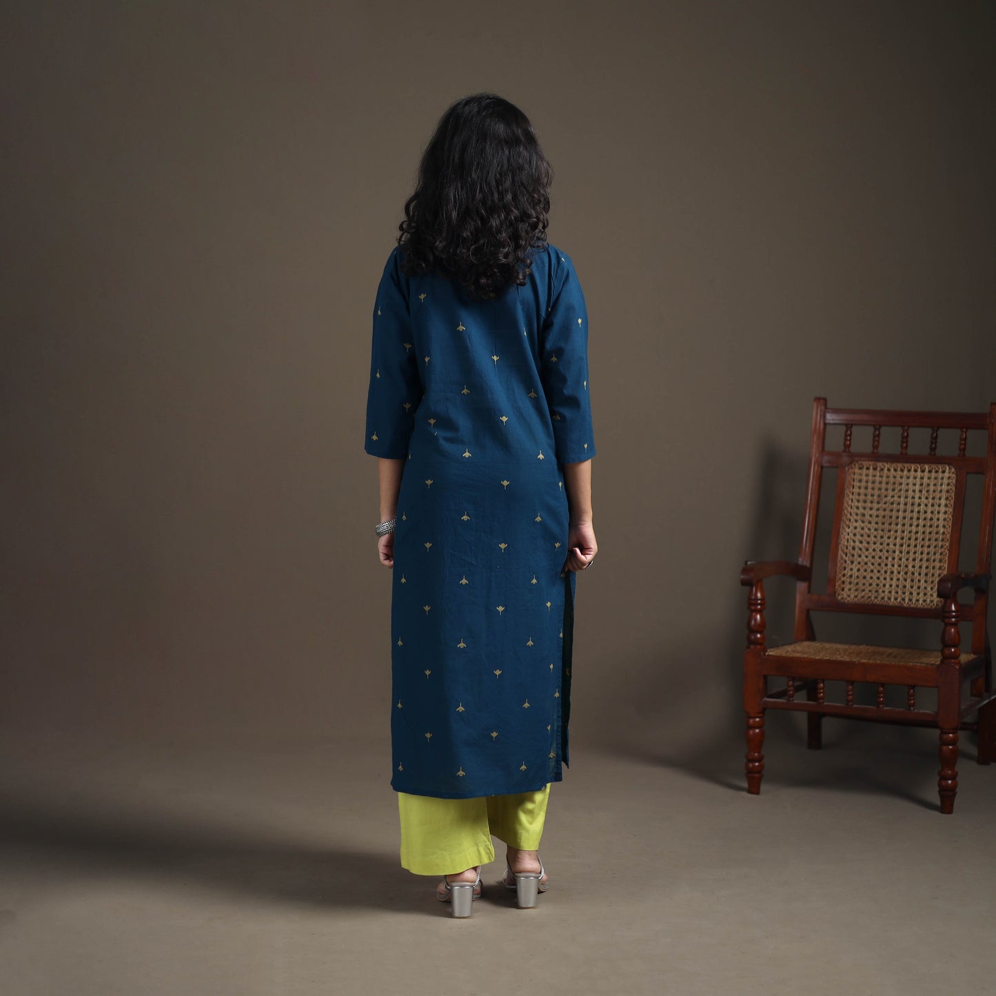 Jacquard Cotton Straight Long Kurta for Women 21