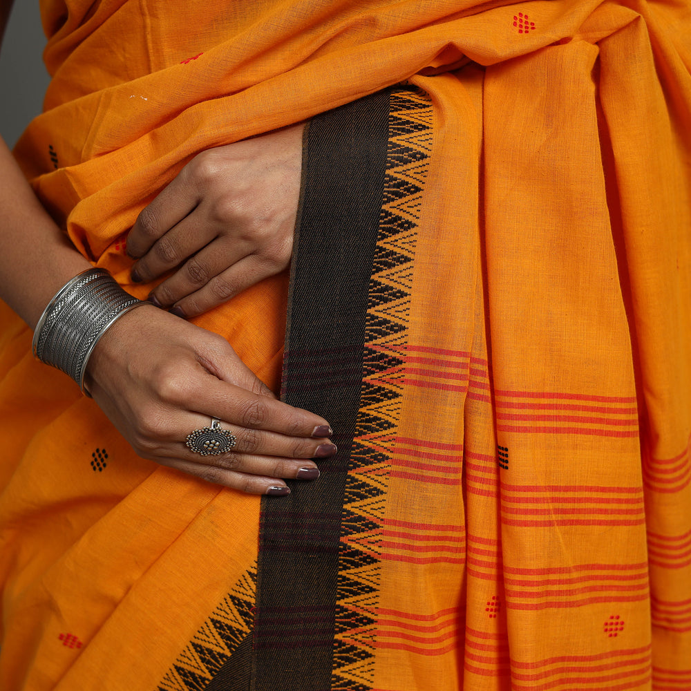 Orange - Bengal Handwoven Cotton Buti Begampuri Saree 13