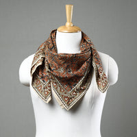 Orange - Pedana Kalamkari Block Printed Natural Dyed Cotton Scarf 86