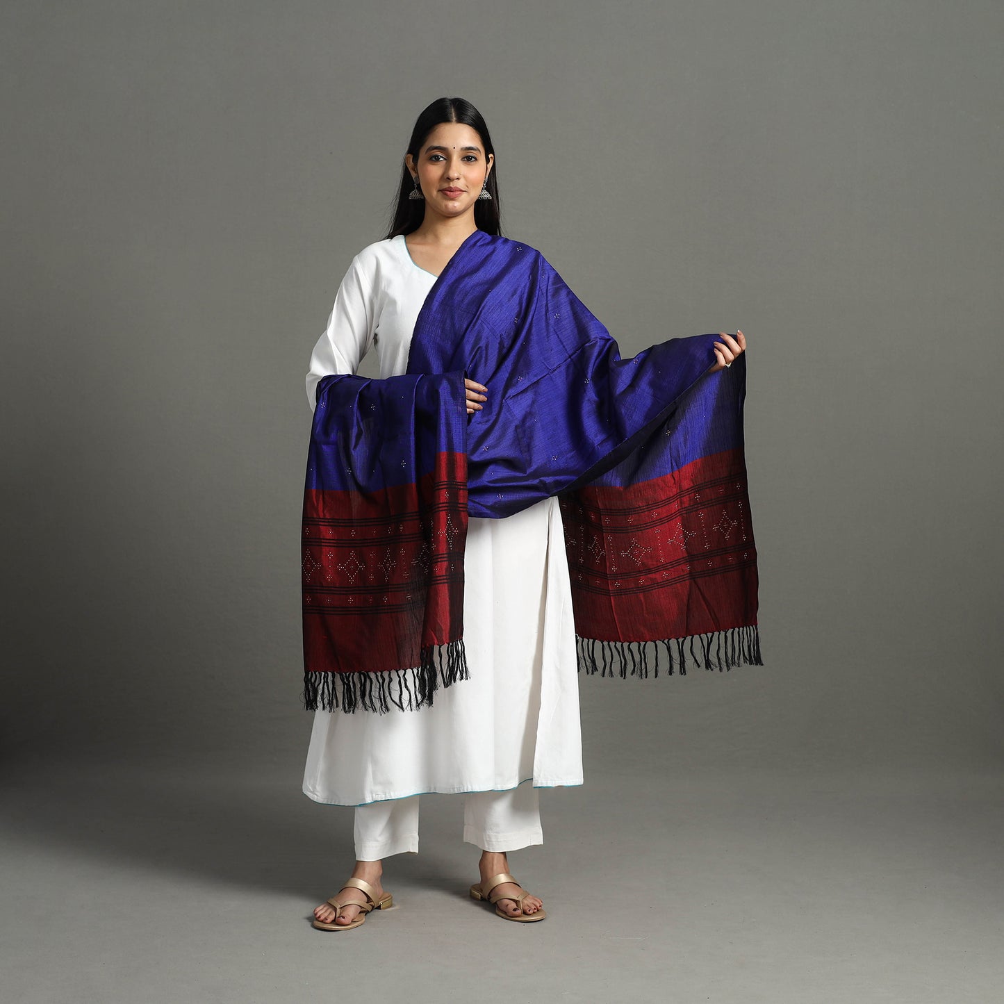 Handwoven Silk Cotton Tangaliya Work Dupatta with Tassels 63