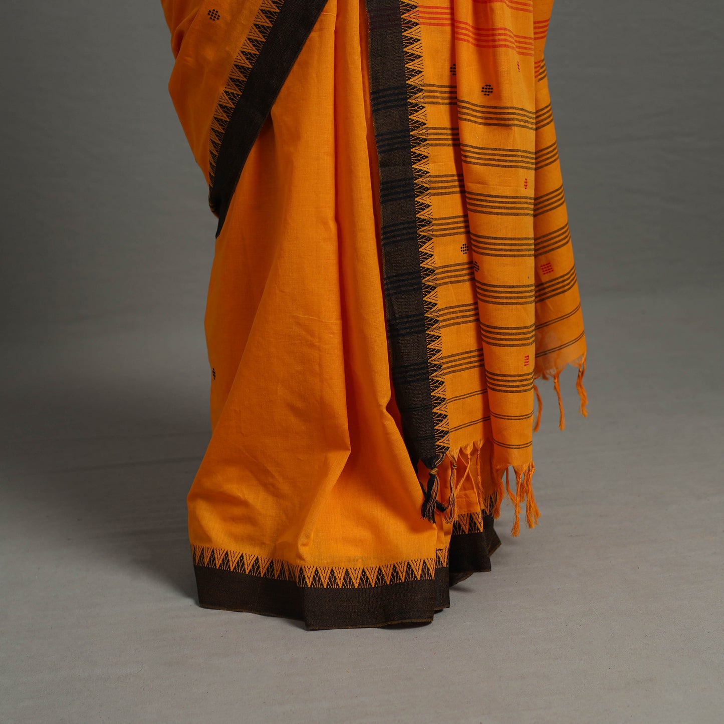 Orange - Bengal Handwoven Cotton Buti Begampuri Saree 13