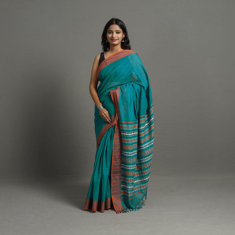 Blue - Bengal Handwoven Cotton Begampuri Saree 14