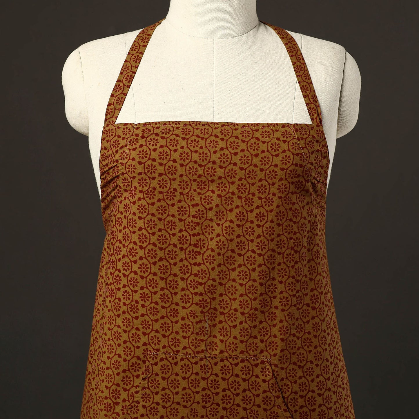Brown - bagh cotton apron with pocket 28 - handcrafted