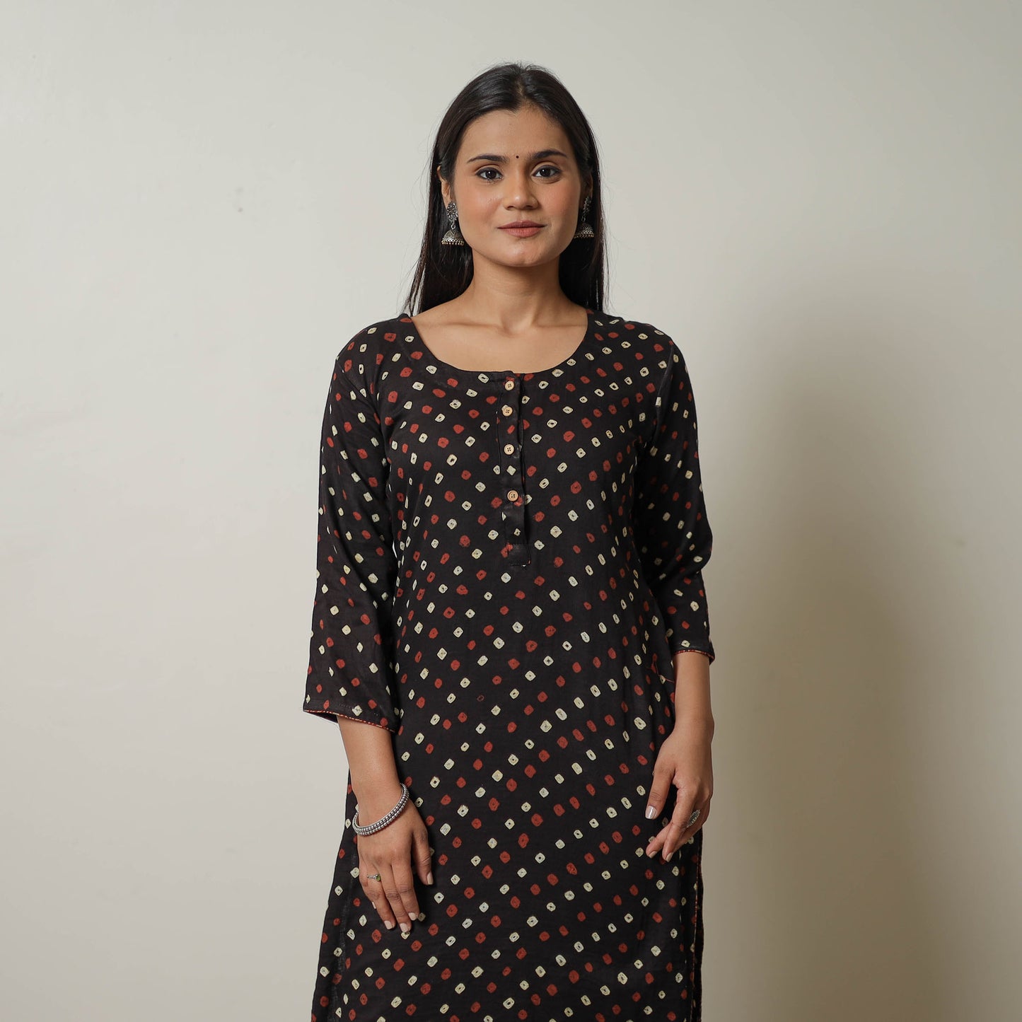 Black - Tie & dye Cotton Straight Bandhani Kurta 02