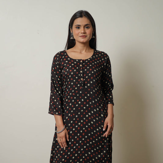 Black - Dark Grey - Tie & dye Cotton Straight Bandhani Kurta 02