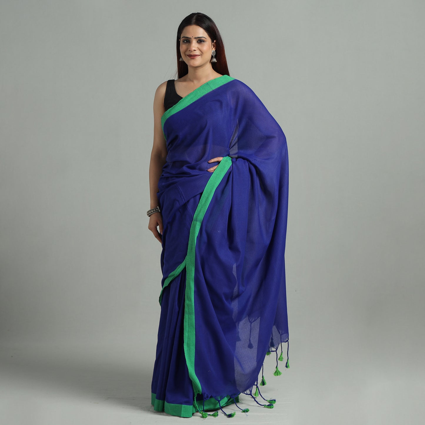 Blue - Phulia Bengal Handloom Mul Cotton Saree 49