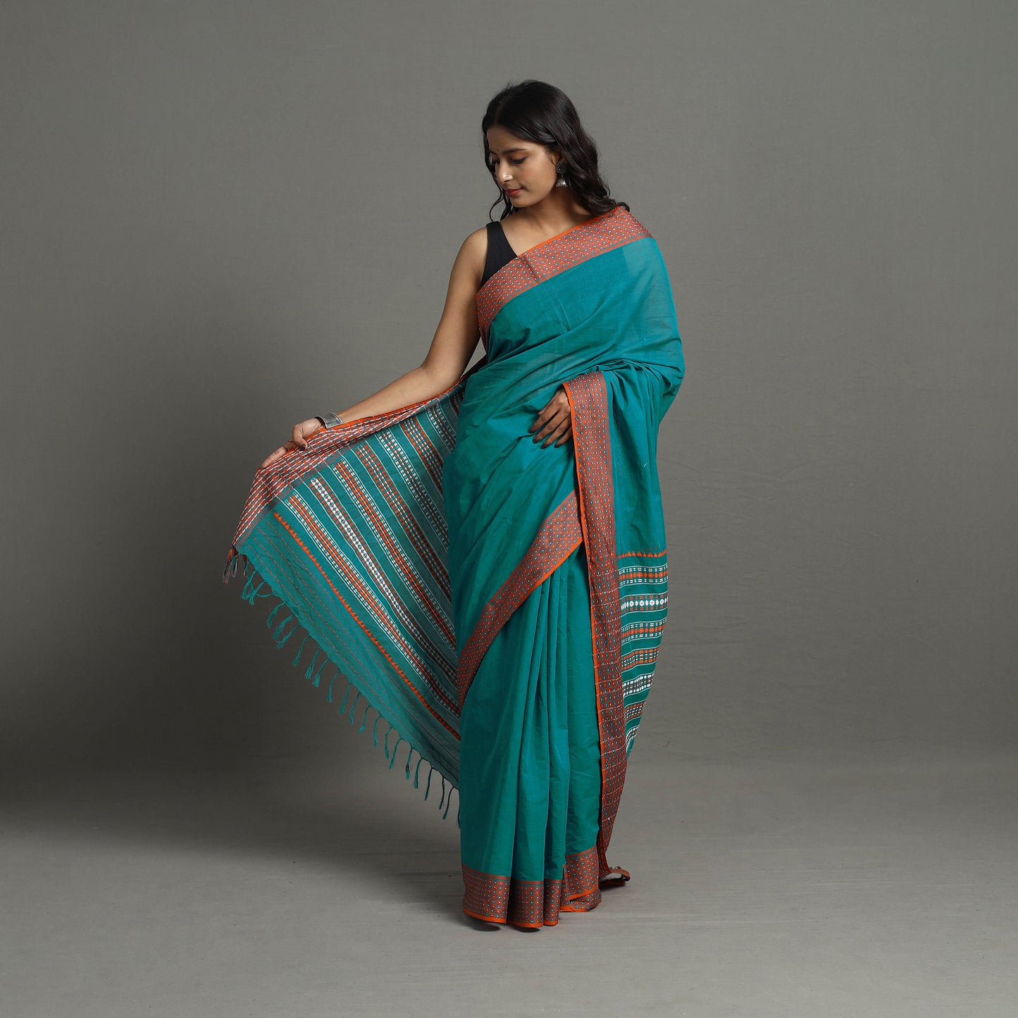 Blue - Bengal Handwoven Cotton Begampuri Saree 14