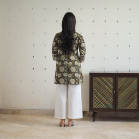 Black Block Printed Cotton Gota Work Short Bagru Kurta