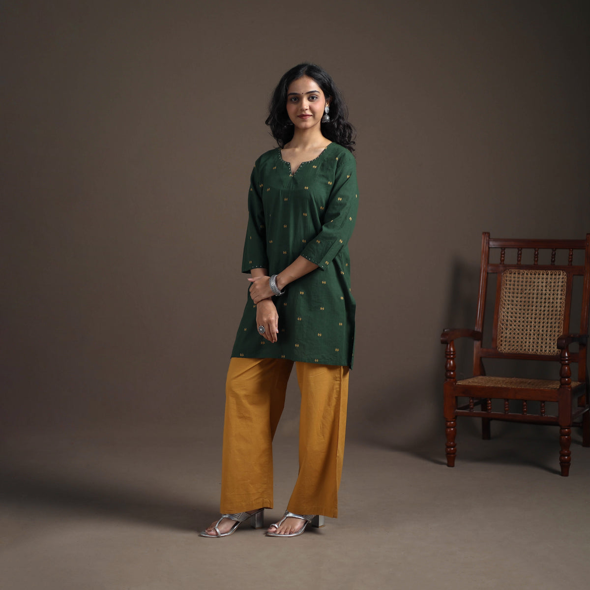 Sequin Work Jacquard Cotton Short Kurta for Women 23