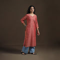 Peach - Mangalagiri Pure Handwoven Cotton Mirror Work Straight Long Kurta for women 20