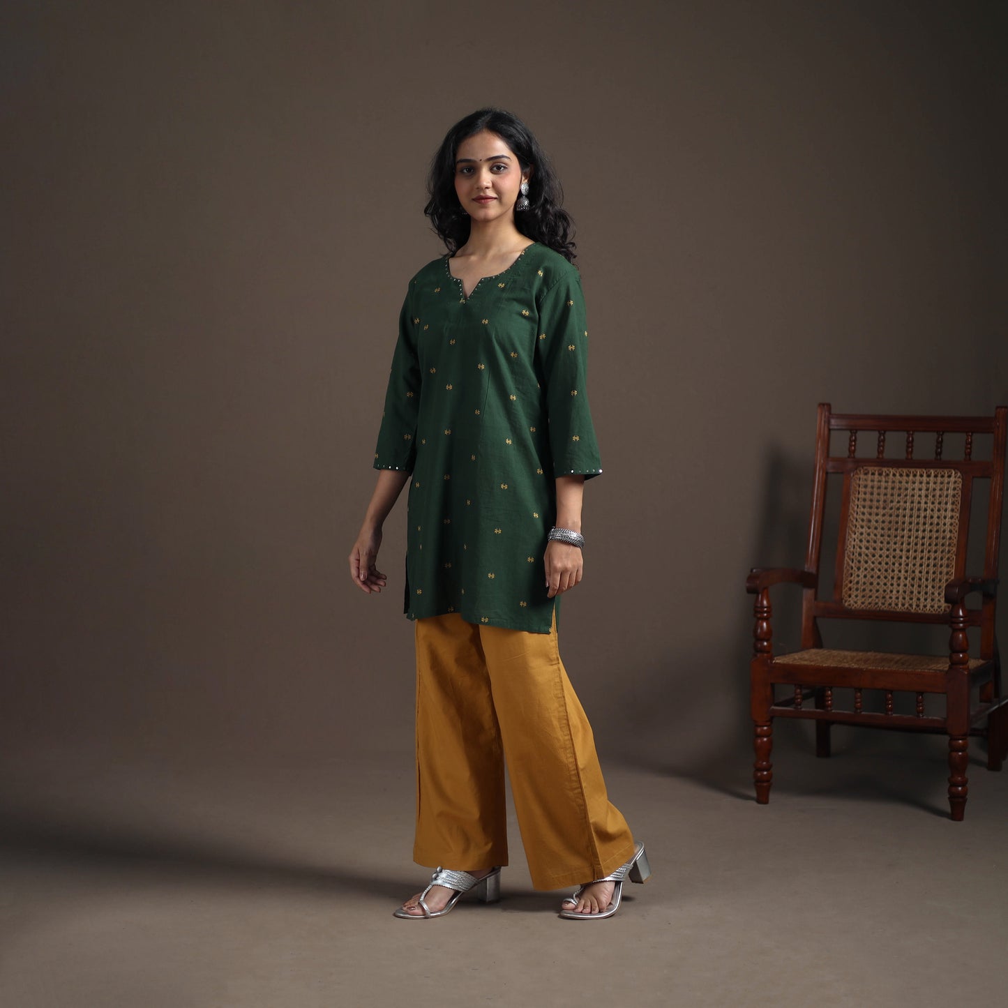 Sequin Work Jacquard Cotton Short Kurta for Women 23