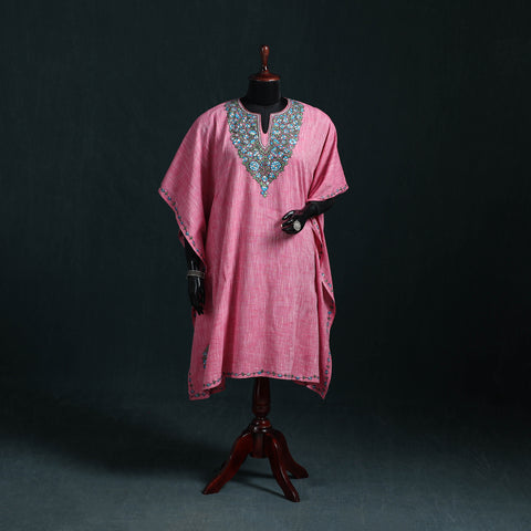 Pink - Kashmiri Kashida Hand Embroidered Cotton Kaftan (Medium) 13