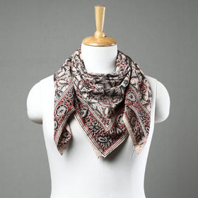 Beige Pedana Kalamkari Block Printed Natural Dyed Cotton Scarf