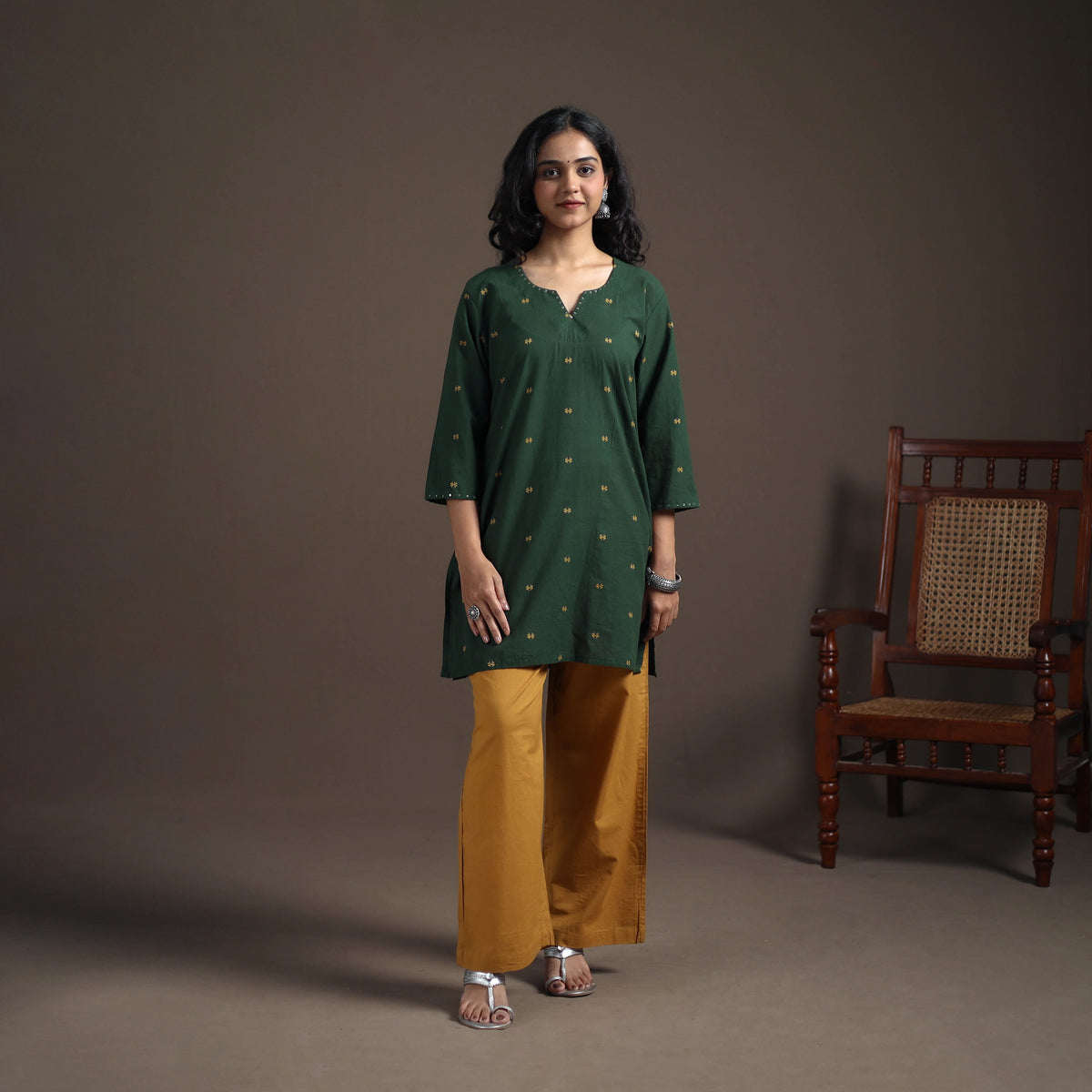 Sequin Work Jacquard Cotton Short Kurta for Women 23