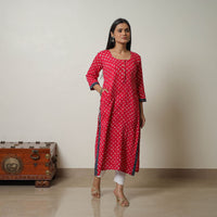 Red - Tie & dye Cotton Straight Bandhani Kurta 07