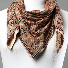 Orange Pedana Kalamkari Block Printed Natural Dyed Cotton Scarf