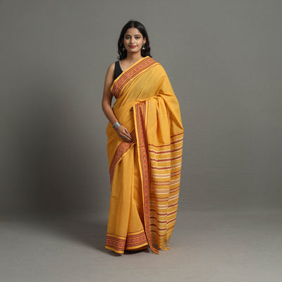 Yellow - Bengal Handwoven Cotton Begampuri Saree 15