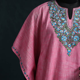 Pink - Kashmiri Kashida Hand Embroidered Cotton Kaftan (Medium) 13